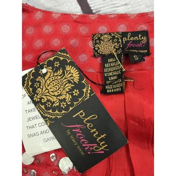 Tracy Reese Plenty Frock sequin cap sleeve red brocade dress sz‎ small - Picture 7 of 7